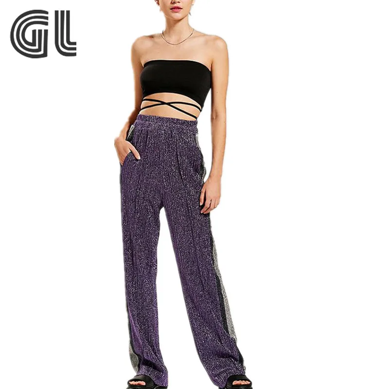 Womens Lace Hollow High Rise Flared Long Pants Formal Trousers Slim Korean K249