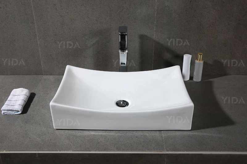 Apartment Elegent Flat Ceramic Basin Bathroom Countertops with Built in Sinks