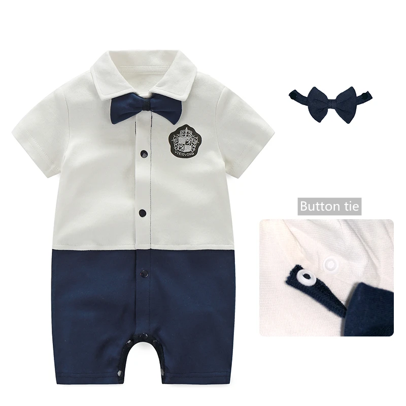 

Newborn baby boy summer clothes Cotton Romper with Short Sleeves for Summer Gentleman Style Onesie Set, Picture shows