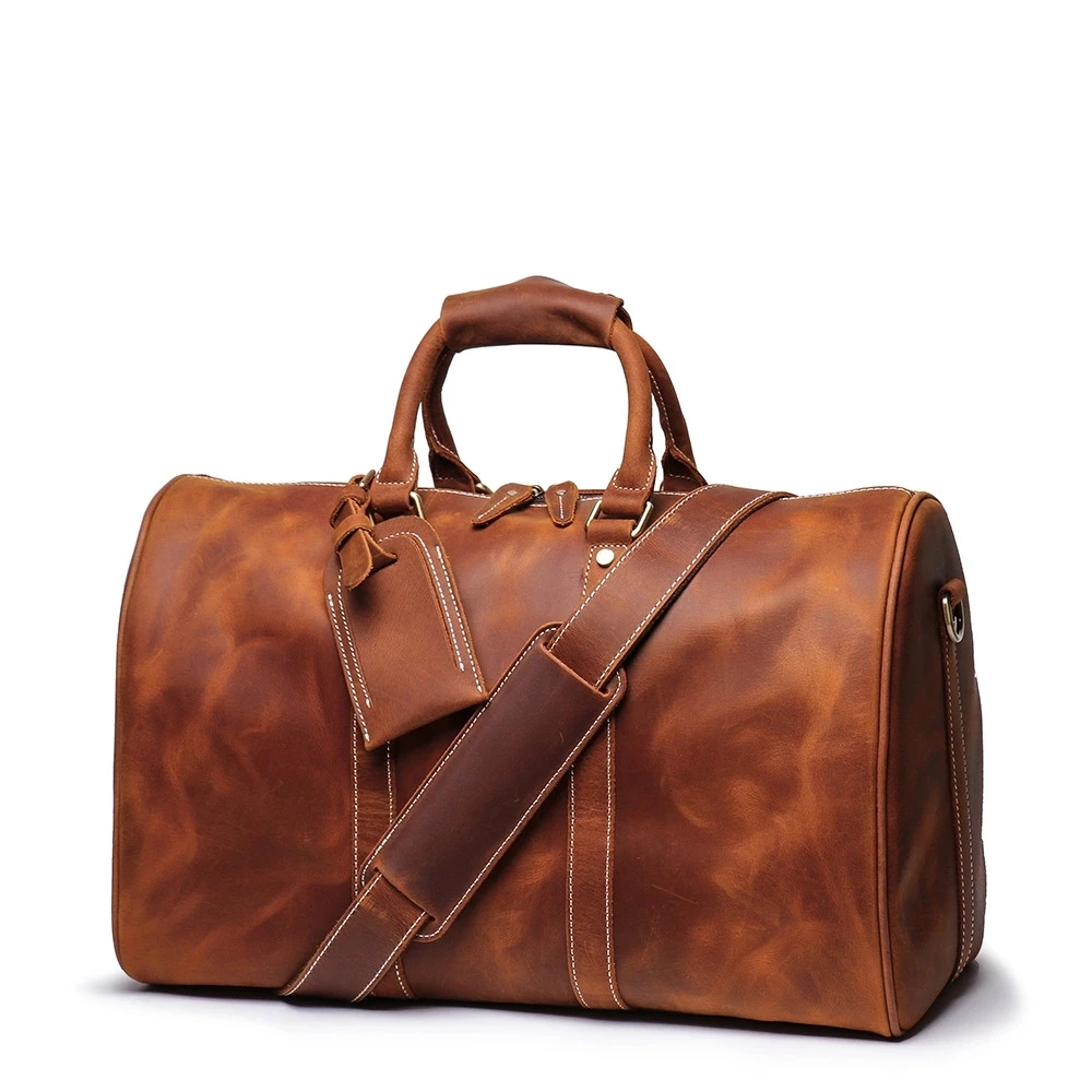 

Large Capacity Business Weekend Bags Genuine Leather men Travel Duffel Duffle Holdall Bag Without The Shoe Pocket