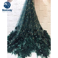 

Bestway Feather Design Green 3d Flower Lace Fabric