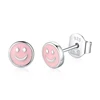 Lovely 925 Sterling Silver Stud Earrings Pink Enamel Smile Face Wholesale Earrings Silver Jewelry Accessories For Women