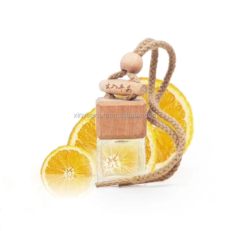 
Wholesale square shape 8ml glass bottle air freshener car perfume hanging with wooden cap 