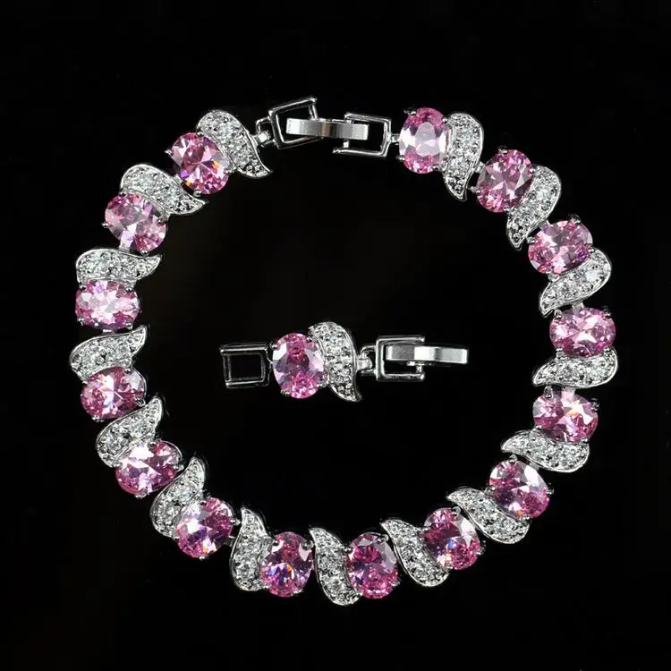 Wholesale Pink Zircon Diamond Stone Brazilian Wedding Bracelet High End AAA Zircon Stone Bracelets