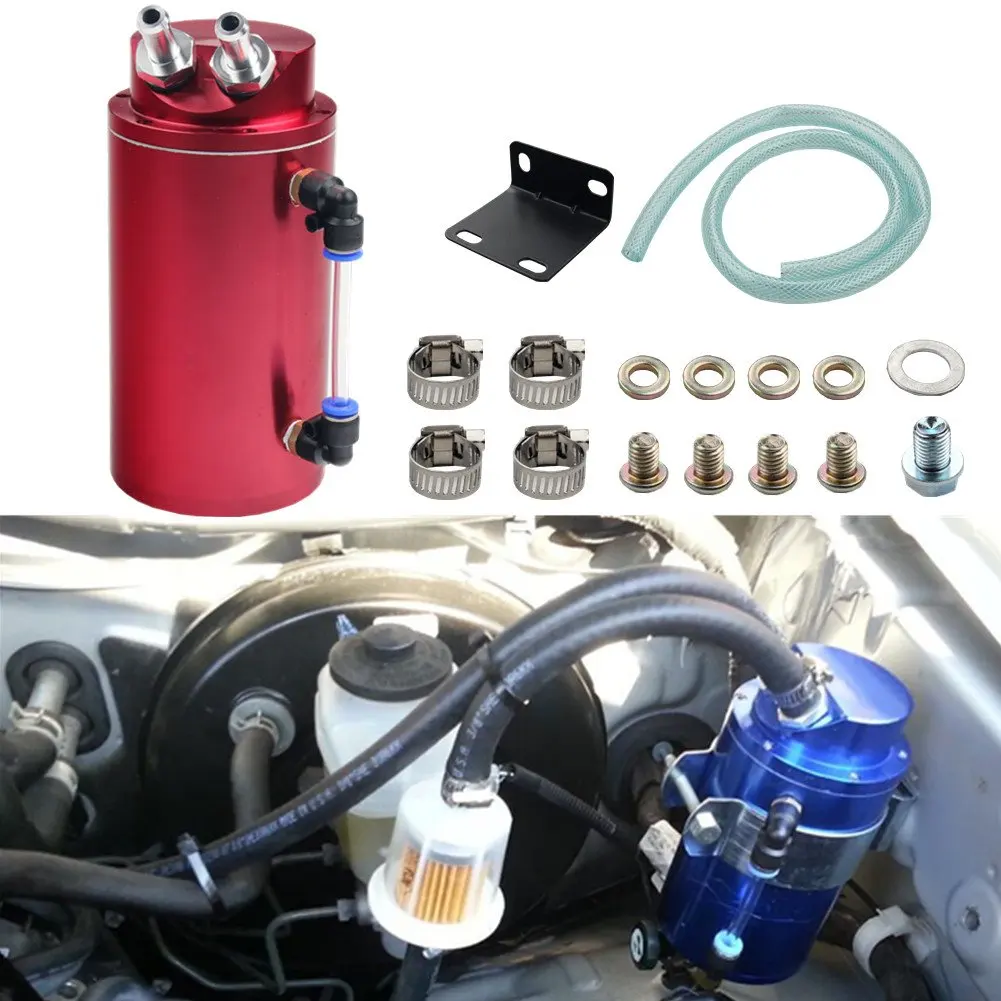Universal Cylinder Aluminum Engine Oil Catch Reservoir Breather Tank//Can W//Filter