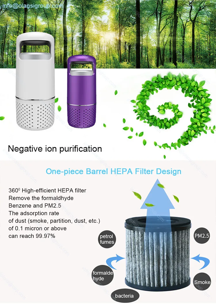 Office Desktop Home Use 5V 12V Mini Car Air Cleaner Air Purifier