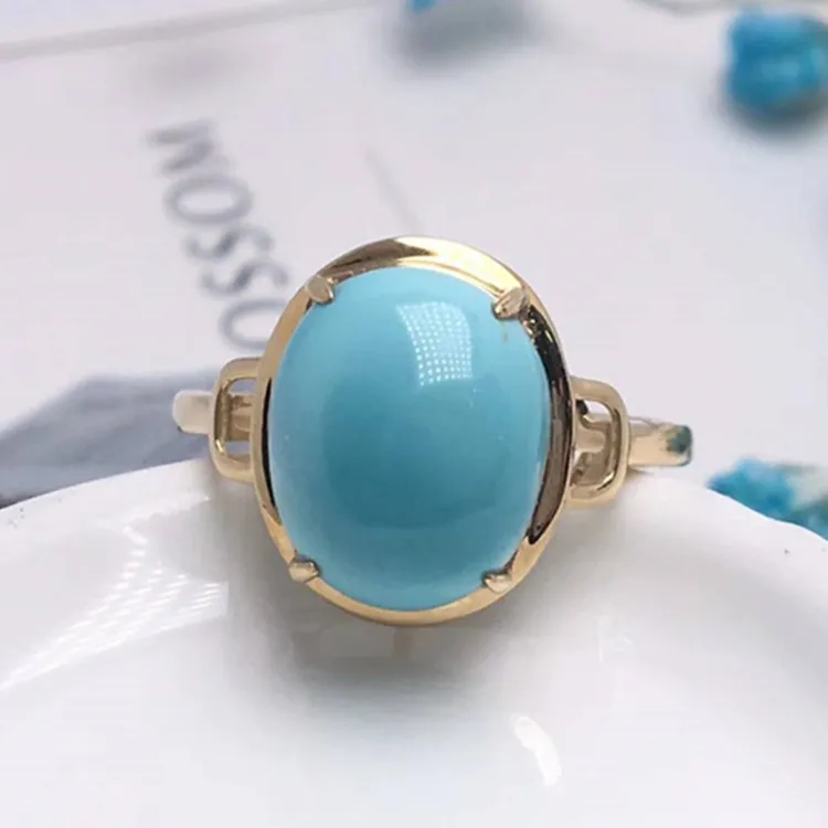

Natural Gemstone Jewelry 9x11.2mm Turquoise Ring 18k Gold Jewelry Wholesale