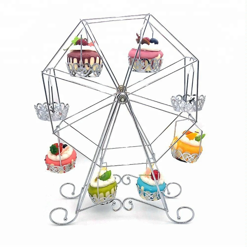 

Sweettreats 8-Cup Metal Rotating Ferris Wheel Cupcake and Dessert Stand Holder, Chrome, Updated Larger Cup Size