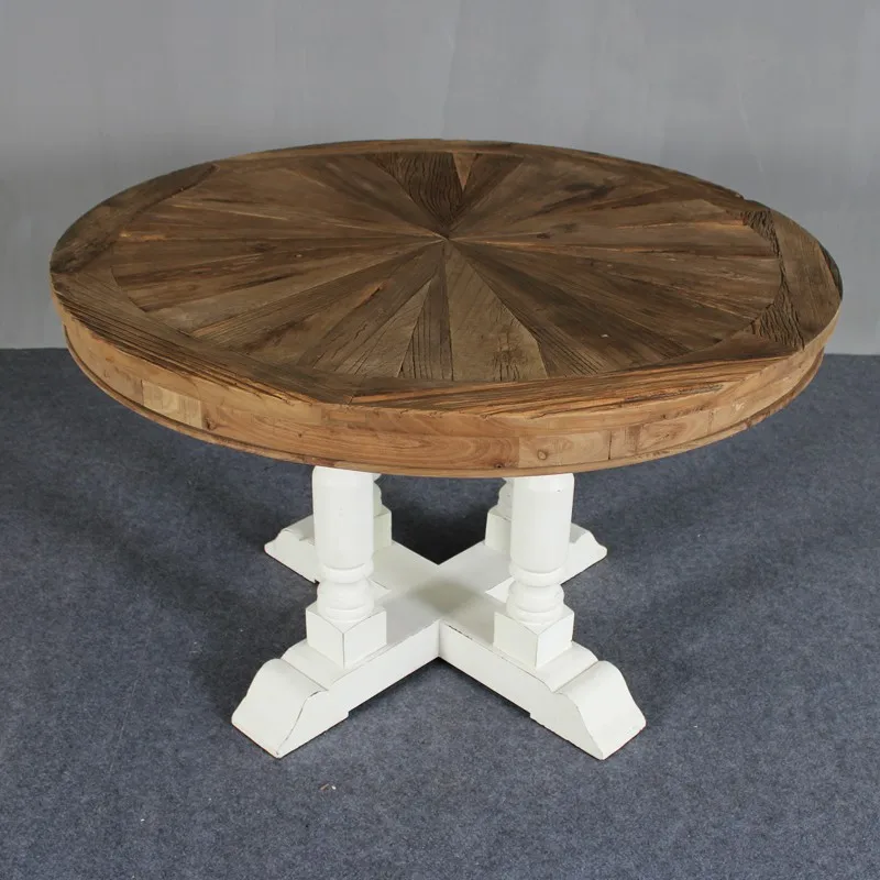 Reclaimed Elm Wood White Round Dining Table With Cross Back Chair Buy
