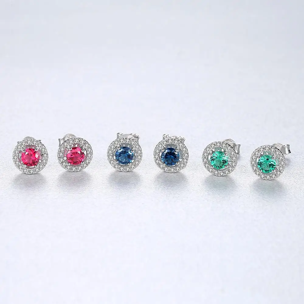 

CZCITY Fashion High Quality 925 Silver Jewelry Multicolor Gemstone Round Sterling Silver Stud Earrings