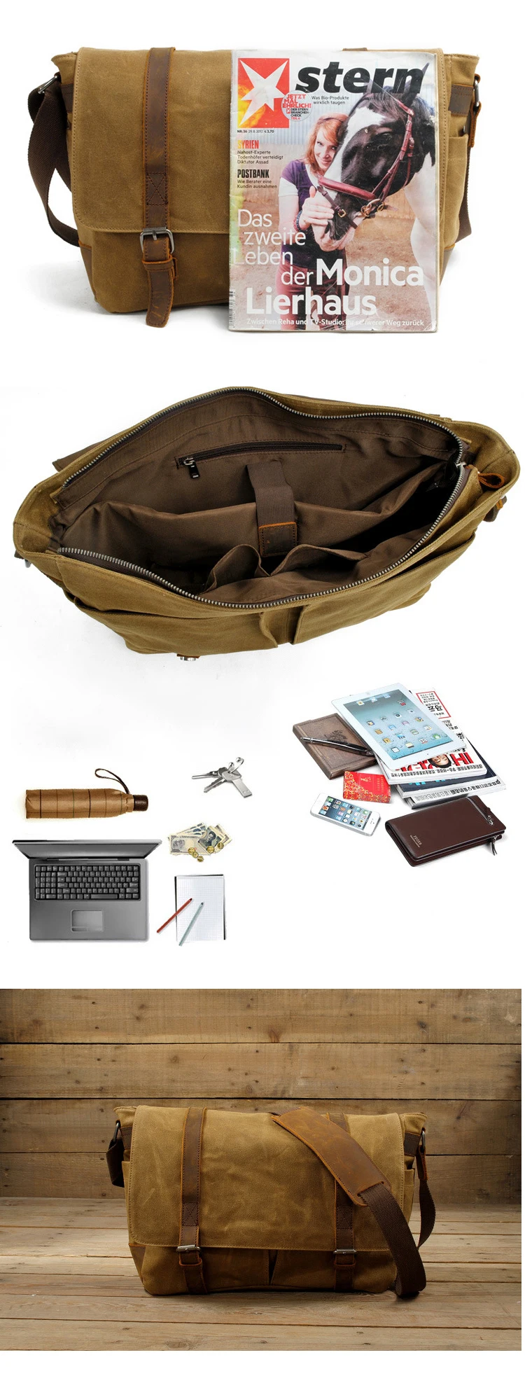Waxed canvas leather clear water proof latest vintage digital design outdoor messenger camera bag