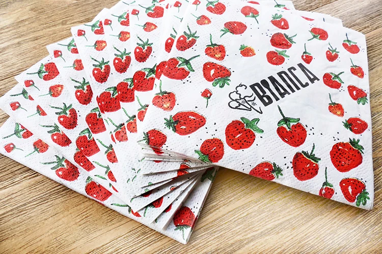 Custom Disposable Full Color Strawberry Patterned Napkins For