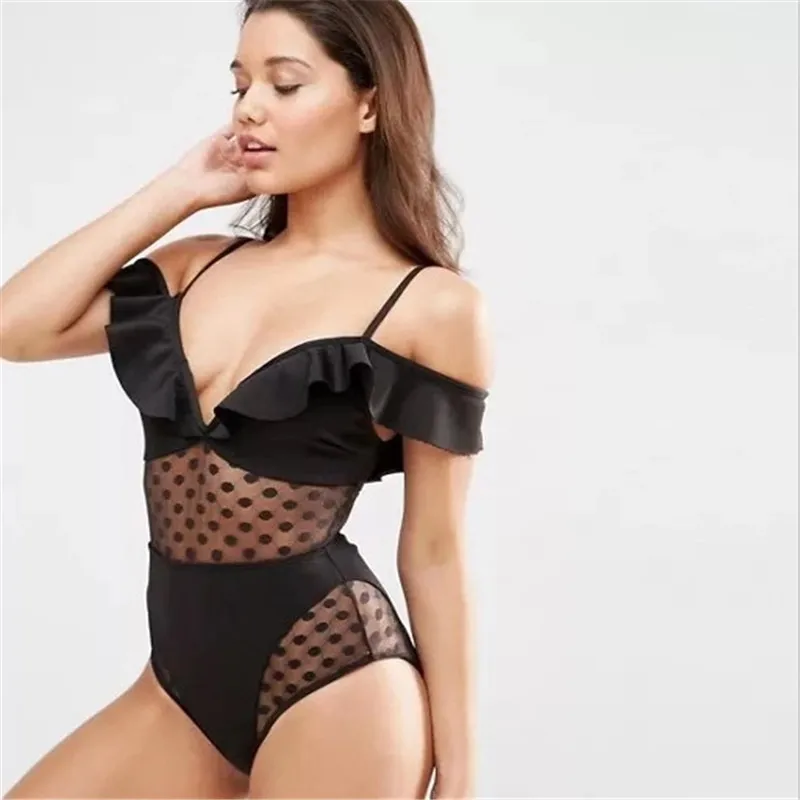 Mesh Fashion New Swimsuit Women Sexy Bikini Swimwear One Piece Halter Swimsuit Lace Crochet Swimwear Women