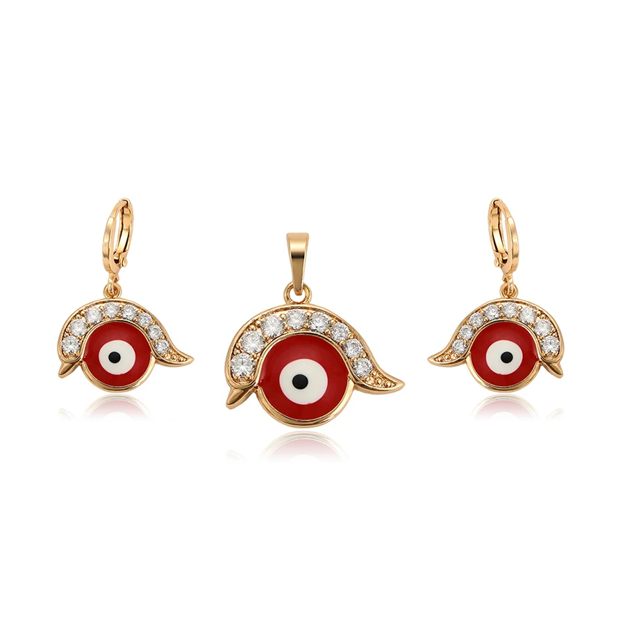 

65158 Xuping wholesale eye style 18k gold women jewelry earrings and pendant two pieces jewelry set, 18k gold color