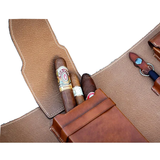 Customized Leather Cigar Case Travel Cigar Pouch Handstitch Leather