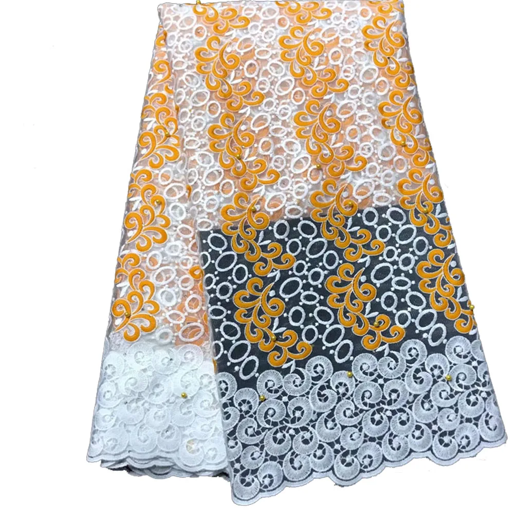 

Beautifical embroidery french fabric beads mesh lace gold white tulle ML5N582, Can be customized