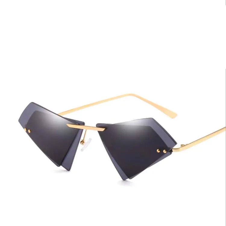 

Newest Polygon Black Lenses with Gold Frame Womens Trendy Sun Shades Cateye Rimless Sunglasses, As the picture shows