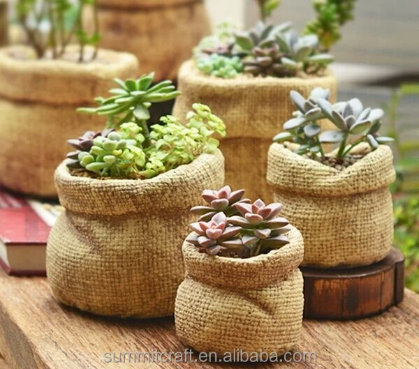 artificial jute bag decorative mini cement plant pot