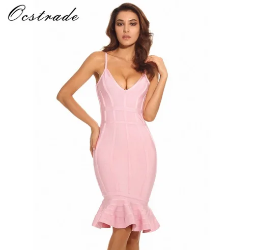 

Ocstrade Wholesale Women Lilac Mermaid Bodycon Bandage Dress Rayon v Neck, Any color for oem order