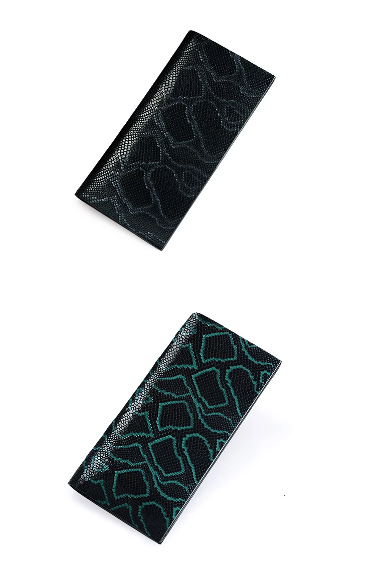 Blue Snake Skin Pattern Cowhide Wallet Long Wallet Mens Black Genuine ...