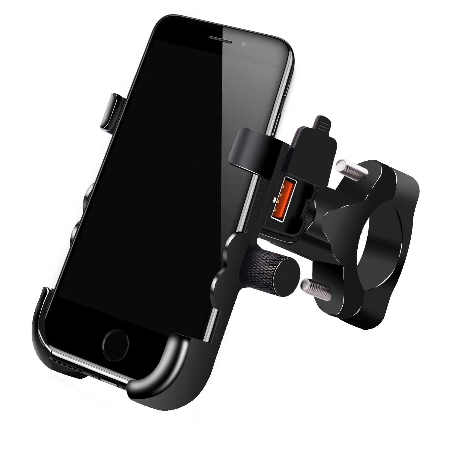 

QC3.0 chargeable waterproof motorcycle cell phone holder handlebar mount, Black