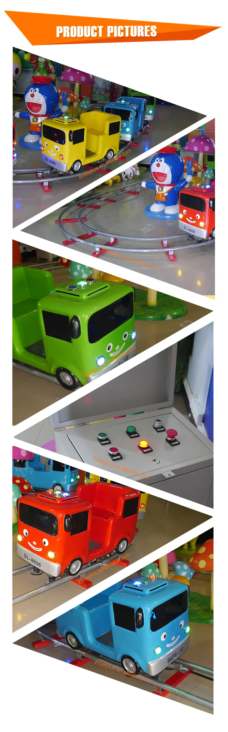 Threeplus New Carnival Ride Coin Operated Kiddy Rides Electric Track Train Mini Indoor Kids Rides for Sale