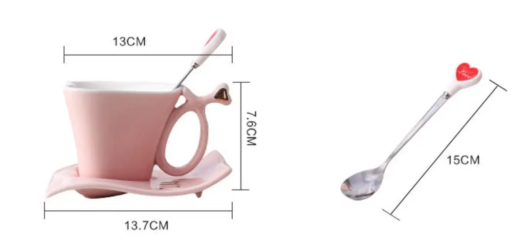 YOLIFE Juego de tazas de té y platillos con cuchara juego de 2 tazas de regalo para mujeres con soporte en forma de corazón 