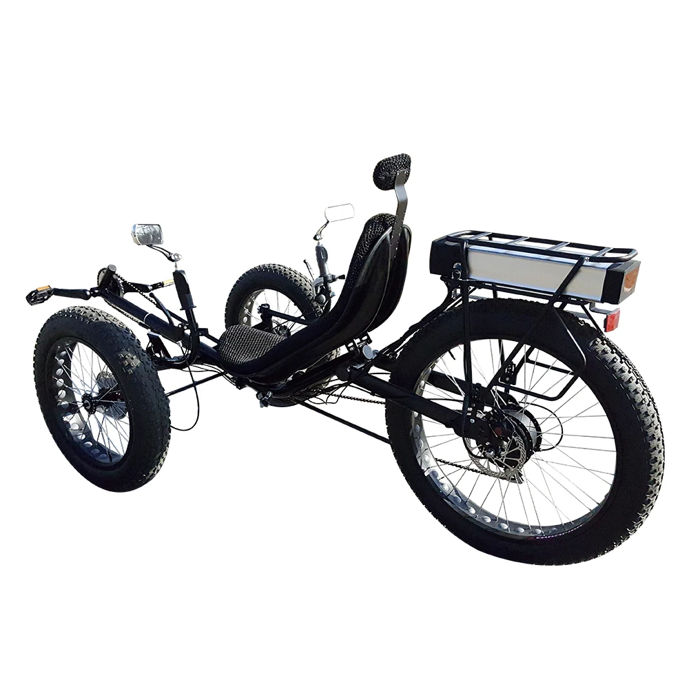 

Free Shipping 500W Motor Torque Pedal Assist Three Wheel Folding Recumbent Tadpole Tricycle with Fat Tire