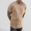 Wholesale Fashion Beige New Design Longline T-Shirt With fold Sleeve Bottom Curved Hem Tee