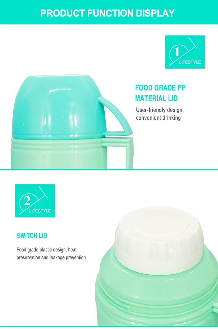 Thermos Flask 1 Litre Plastic Shell Glass Liner Blue Vacuum Flask With