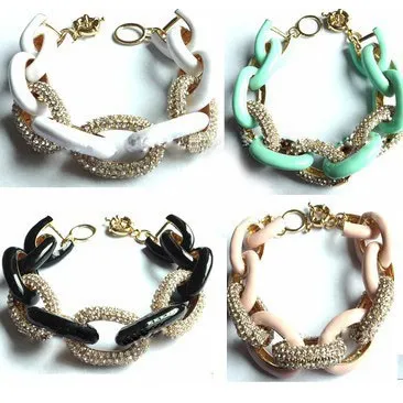 

4 Colors Crystal Mix Enamel Chain Bracelet, Free Shipping Chain Link Bracelet, N/a