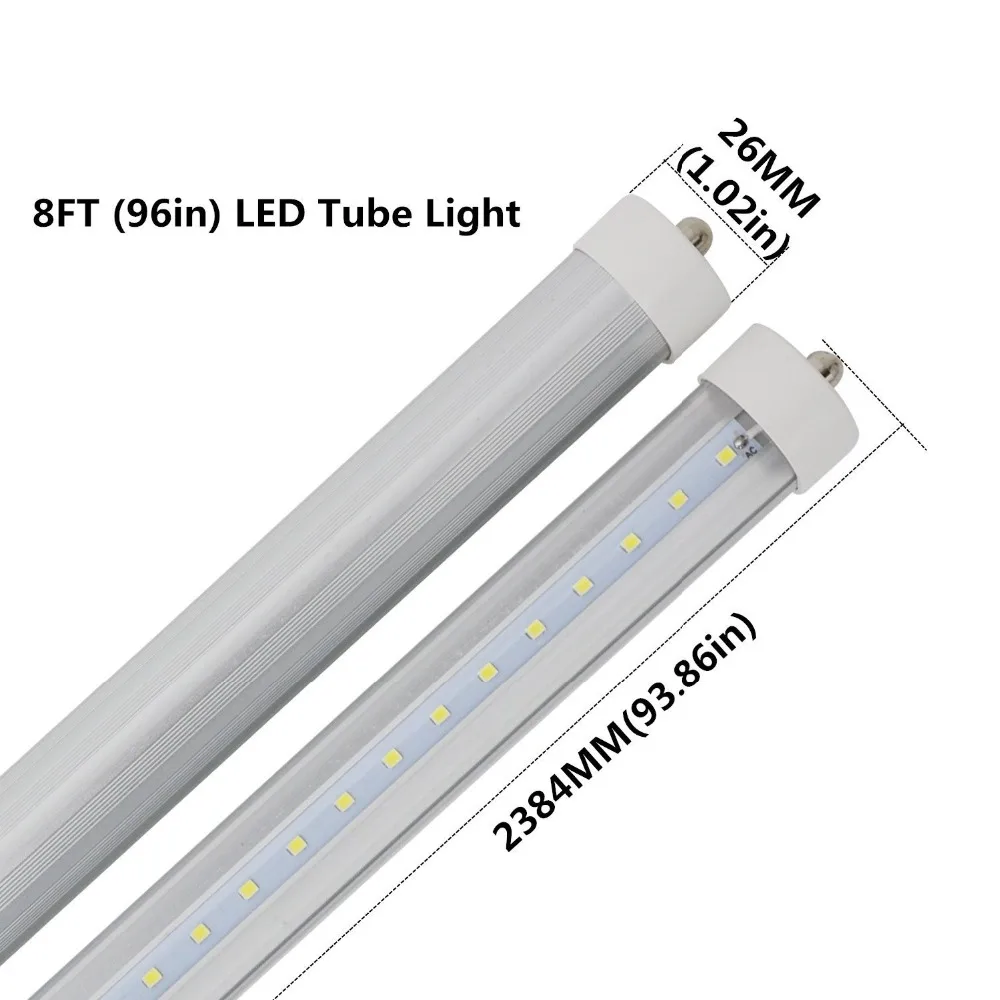 T8/T10/T12 8FT LED Tube Light, Single Pin FA8 Base, Dual Row 8 Foot LED Fluorescent Bulbs Dual-Ended Power Ballast Removal