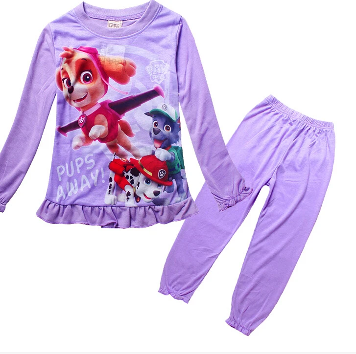 HOT 2016 New Kids Cartoon dog Paw printed long sleeve pajamas set Patrol pattern sleepwear for