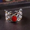 Italian hand-made 925 silver natural Sardine red coral ring for female