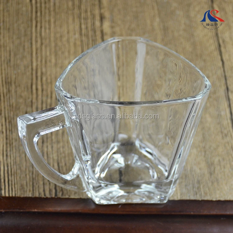Factory Wholesale Clear Glass Coffee Mugs With Handle,Triangle Shape