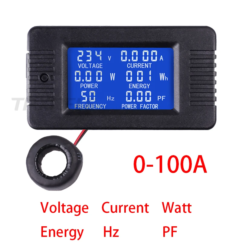 0-100A LCD AC 80-260V Volt Watt Panel Power Meter Detector Voltmeter Ammeter 
