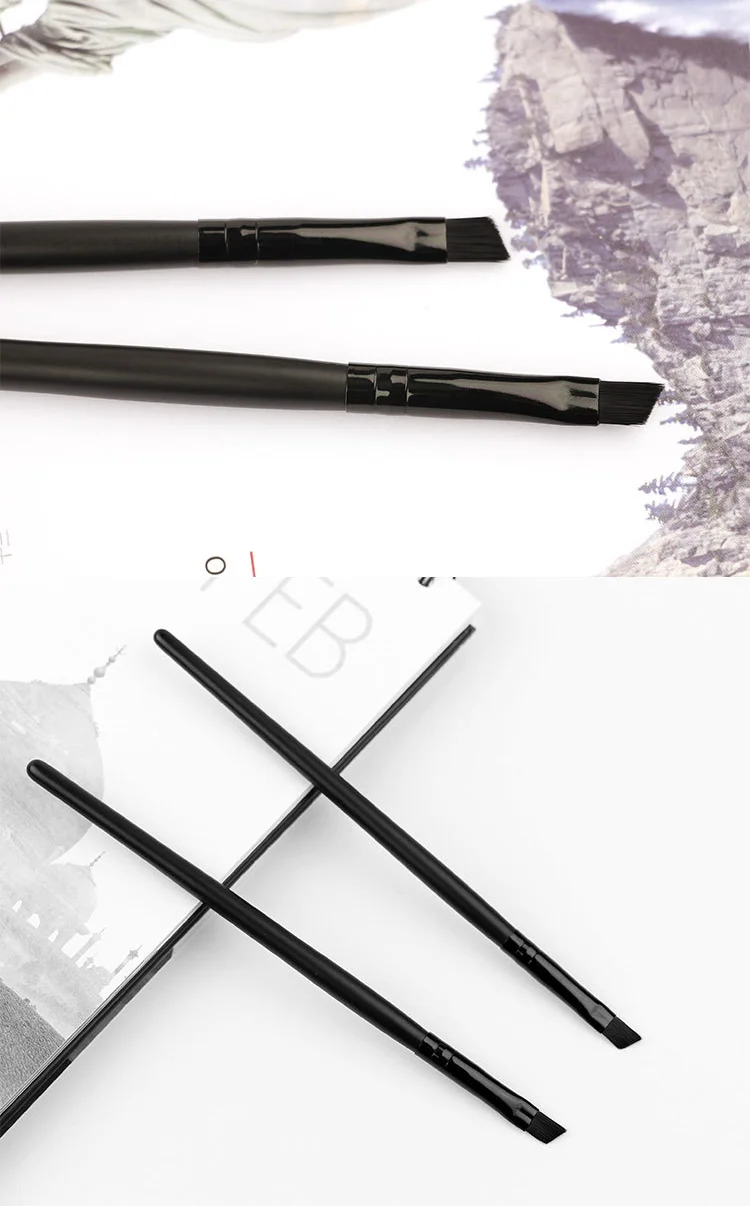 Black Profession Custom Logo Nylon Hair Wood Handle Eyebrow Angled Brush