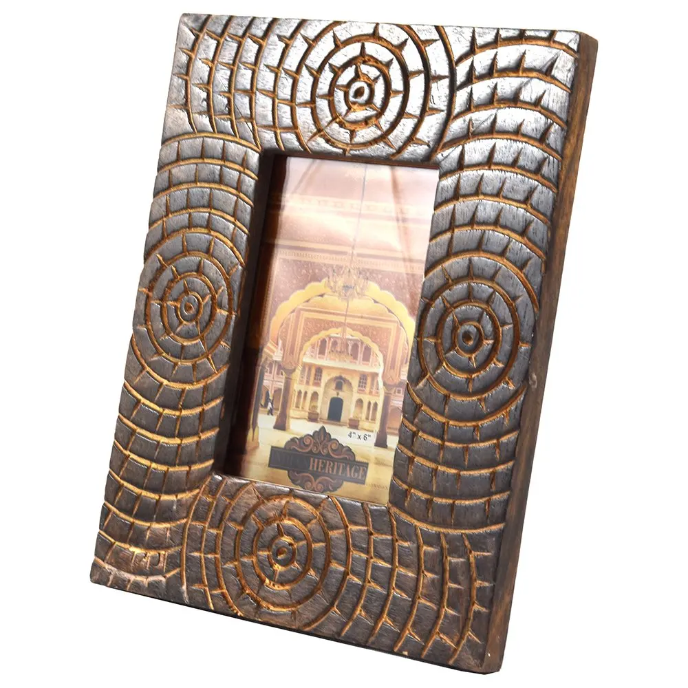 Indian Heritage Wooden Photo Frame 4x6 Mango Wood Carving Design In