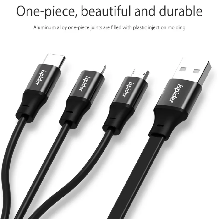 ispider Hot Sale Multi Charging USB Data Cable 3 In 1 for Iphone & Micro Usb & Type c USB Cable