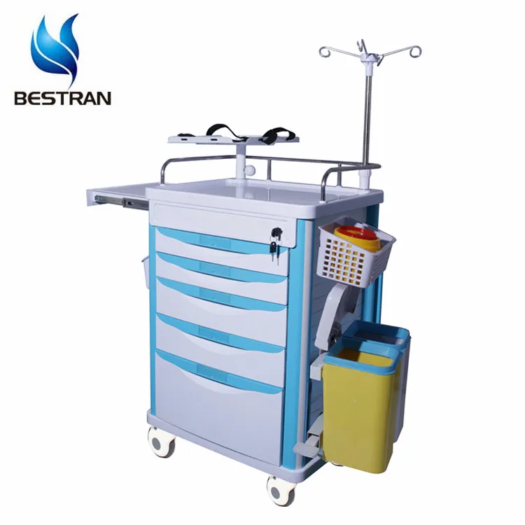 
BT EY005 Hospital furniture mobile emergency resuscitation trolley shelves plastic medical crash cart 5 drawers wheels price  (60707811801)