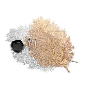 Image of Tabletex Eco-Friendly beautiful anti-slip gold plastic PE leaf table placemat