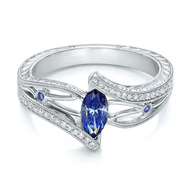 

Sea Blue Horse Eye Shape Cubic Zirconia Simple Design Women Engagement Rings