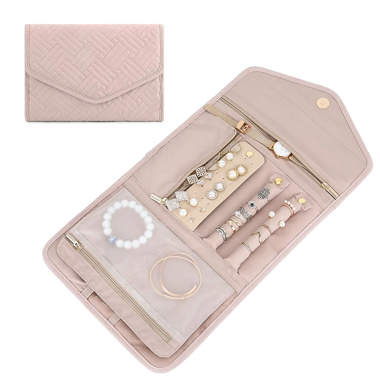 

Travel Jewellery Organizer Foldable Rolling Jewelry Storage Case, Pink