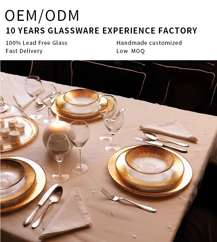 Gold Glitter Charger Clear Glass Beaded Rack White And Show Set Wholesale Wedding Plate