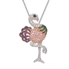 Silver Toned Etched Ostrich Bird White Necklace North African 3D Colorful Crystal ostrich animal shape fine jewelry necklace