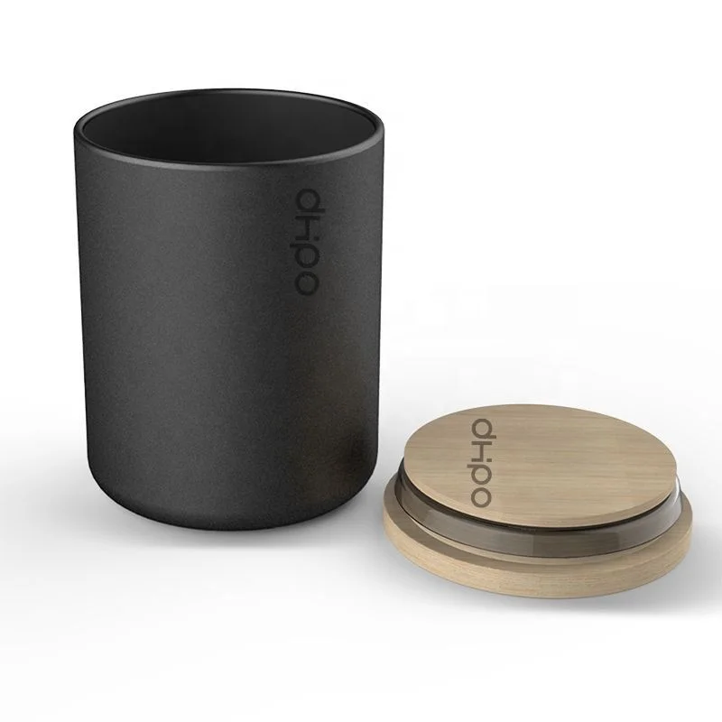 

DHPO New design Lead & Cadmium-free matte black custom ceramic jar tea tin canister with bamboo lid, Black,white