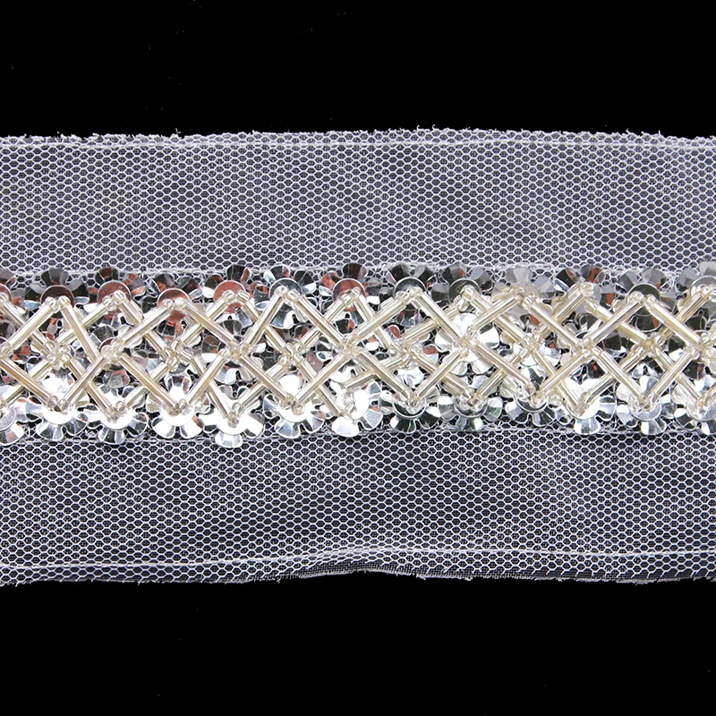 Handmade Beaded Sequins Rhinestones Applique Lace Ribbon Trim Sewing