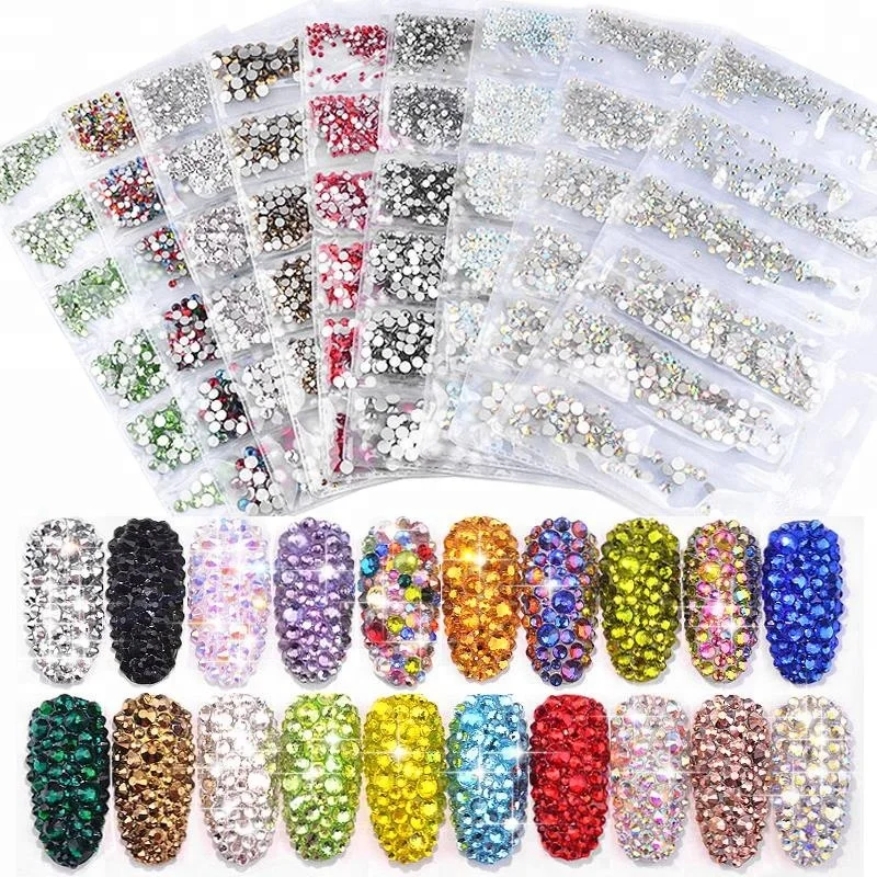 

Misscheering Glass Flatback Crystal Nail Rhinestones Muliti-size Charm Nail Art Decorations