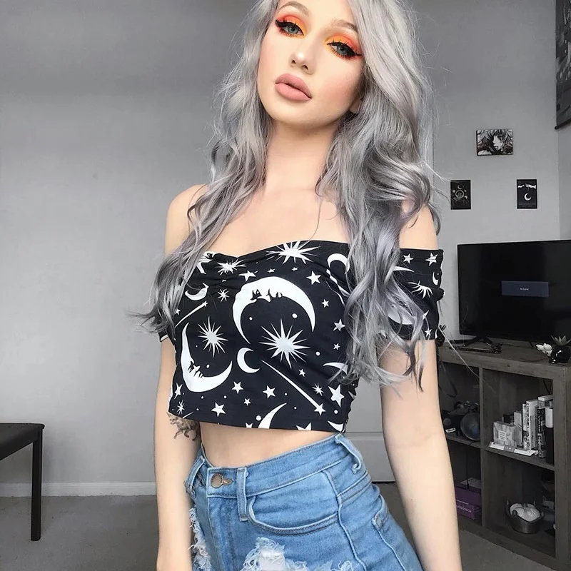 

China factory low MOQ vintage ladies Gothic printed crop tee