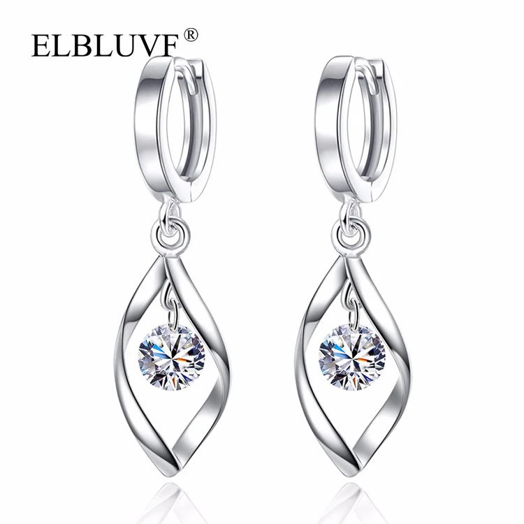 

ELBLUVF Copper Alloy Zircon Jewelry S925 Silver Plated Rotate Shape Earrings Eye Shape Wholesale, White gold